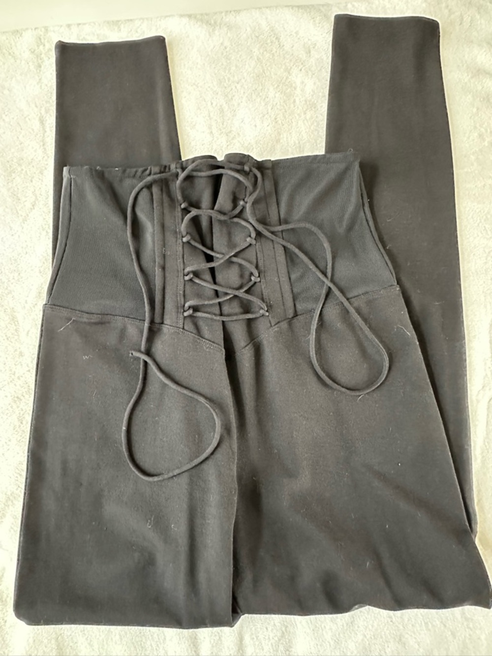 Leith Black High-Waist Lace-Up corset pants